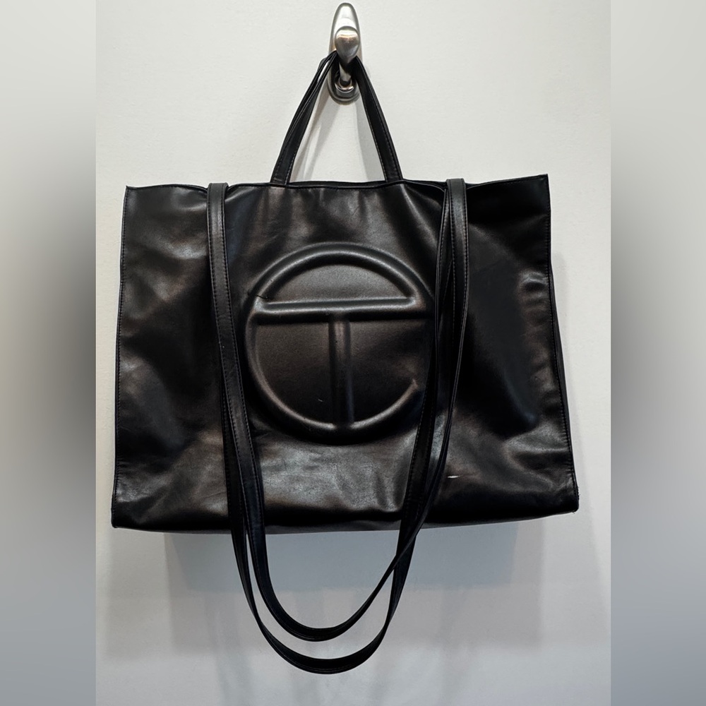 Telfar Large Shopping Tote Black Faux Leather